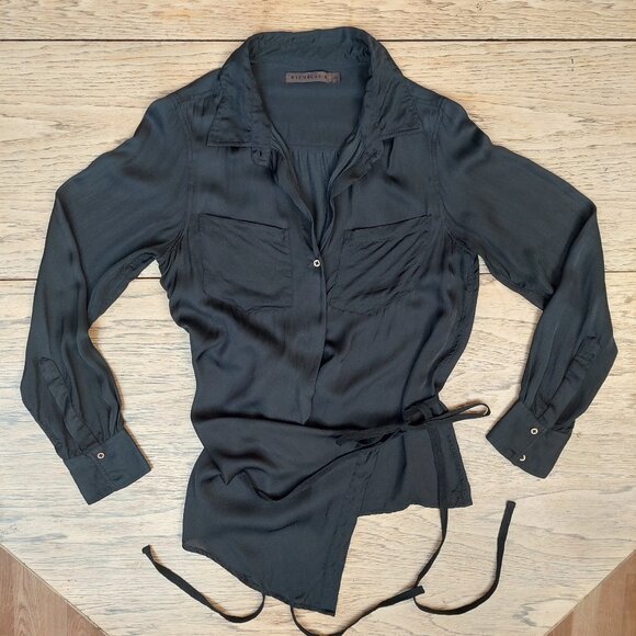 Nicholas K black silky modal asymmetrical black wrap front blouse top XS - Picture 1 of 15